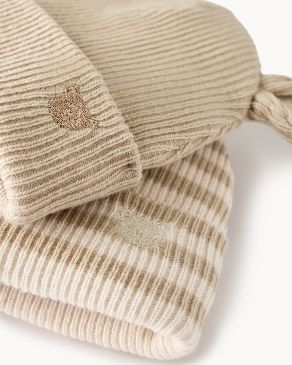 image 1 of F&F Baby 2-Pack Knitted Bear Beanies in Multi