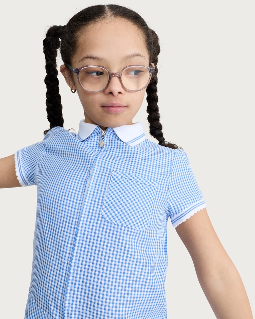 F&F School Girls 2-Pack Gingham Short Sleeved Dresses in Blue
