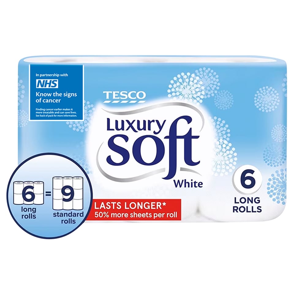 image 1 of Tesco Luxury Soft White Toilet Tissue 6 Long Rolls