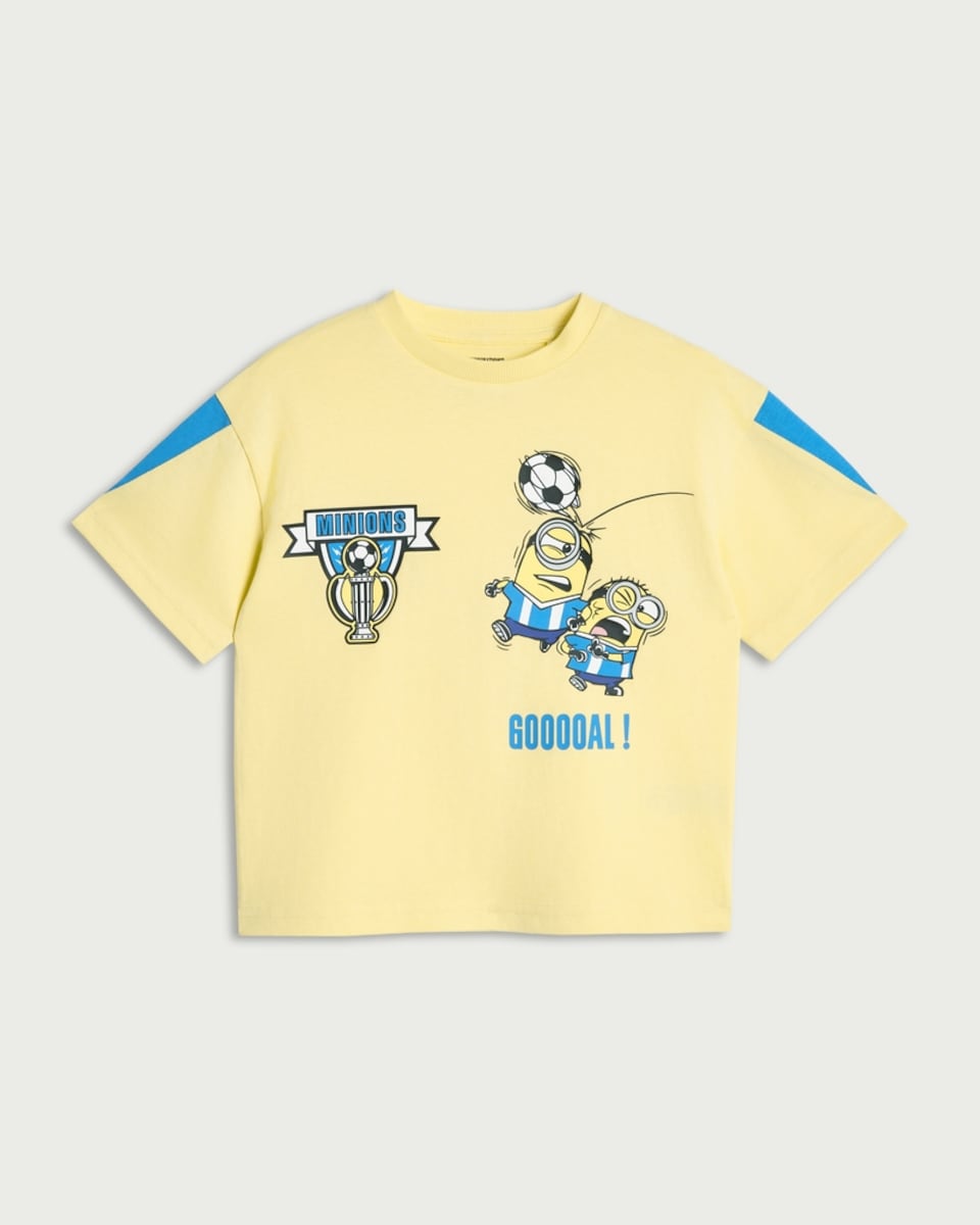 image 1 of Minions Pure Cotton Football Print T-Shirt in Yellow