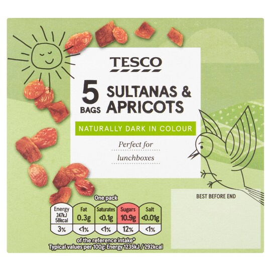 Tesco Sultana & Apricot 5 Bags 100G Tesco Groceries