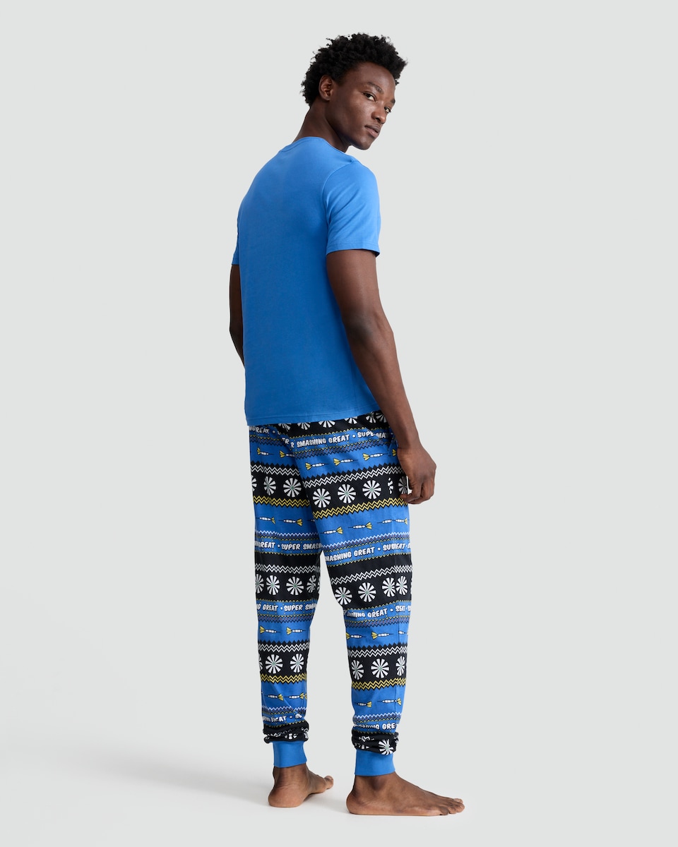 image 1 of Bullseye Pure Cotton T-Shirt and Cuffed Joggers Pyjamas Set in Multi