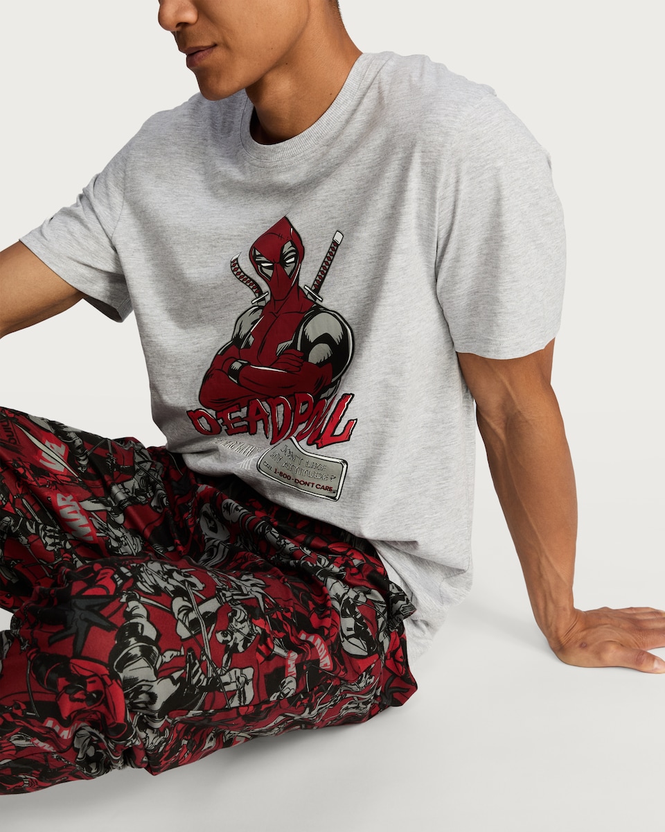 image 1 of Marvel Deadpool Cotton Rich Pyjamas in Grey