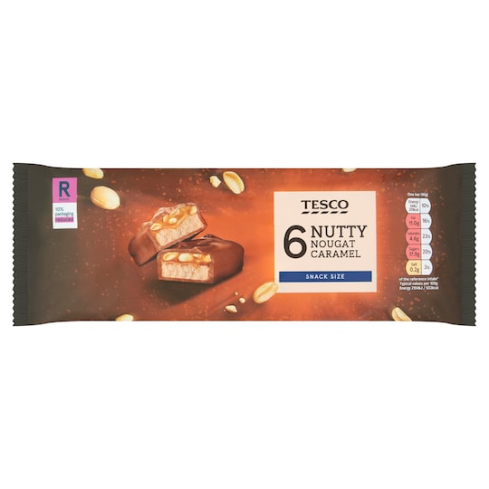Tesco Nutty Nougat Caramel Bars 6 X 40G Tesco Groceries