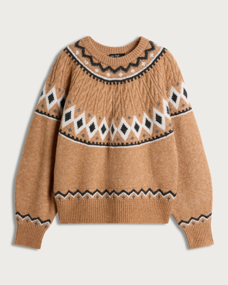 image 1 of F&F Knitted Fair Isle Jumper in Brown