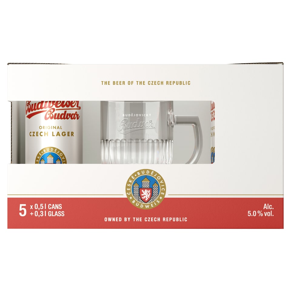 obrázok 1 z Budweiser Budvar Original pivo svetlý ležiak 5 x 0,5 l + pohár 0,3 l