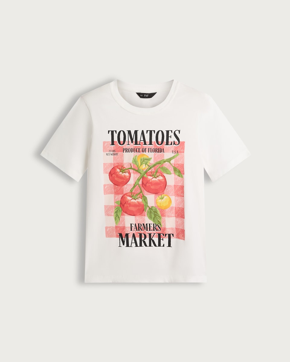 F&F Pure Cotton Farmers Market Tomatoes Slogan T-Shirt in White