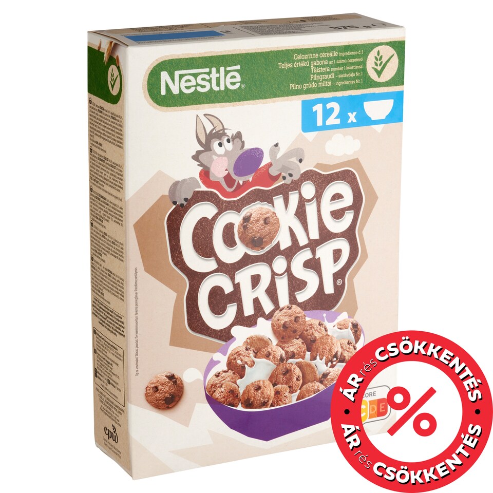 Nestlé Cookie Crisp süti formájú, csokiízű, ropogós gabonapehely 375 g