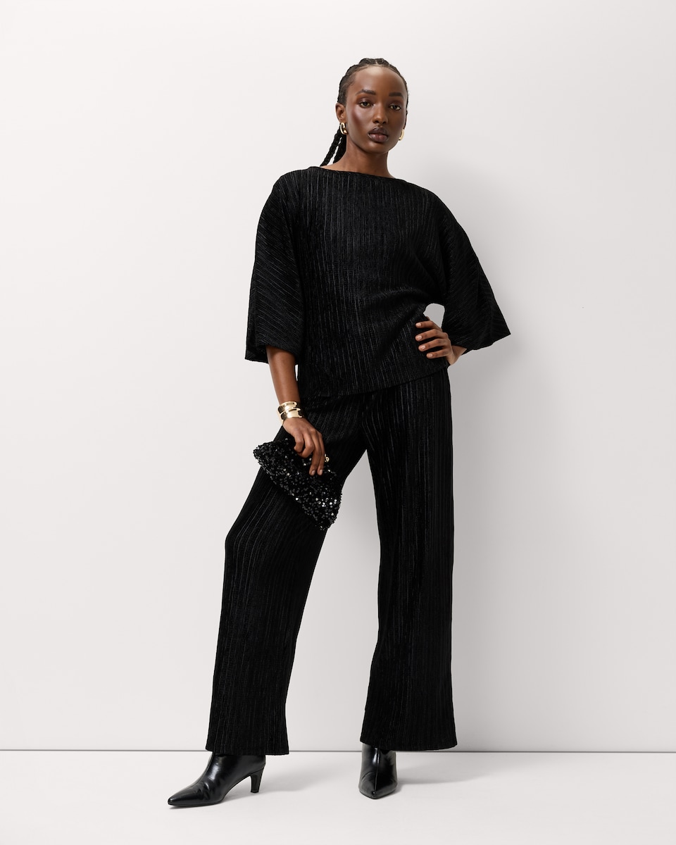 image 1 of F&F Velvet Textured Top in Black