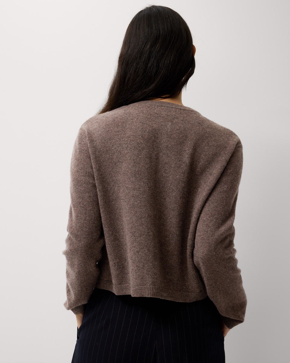 image 1 of F&F Pure Cashmere Crew Neck Cardigan in Neutral
