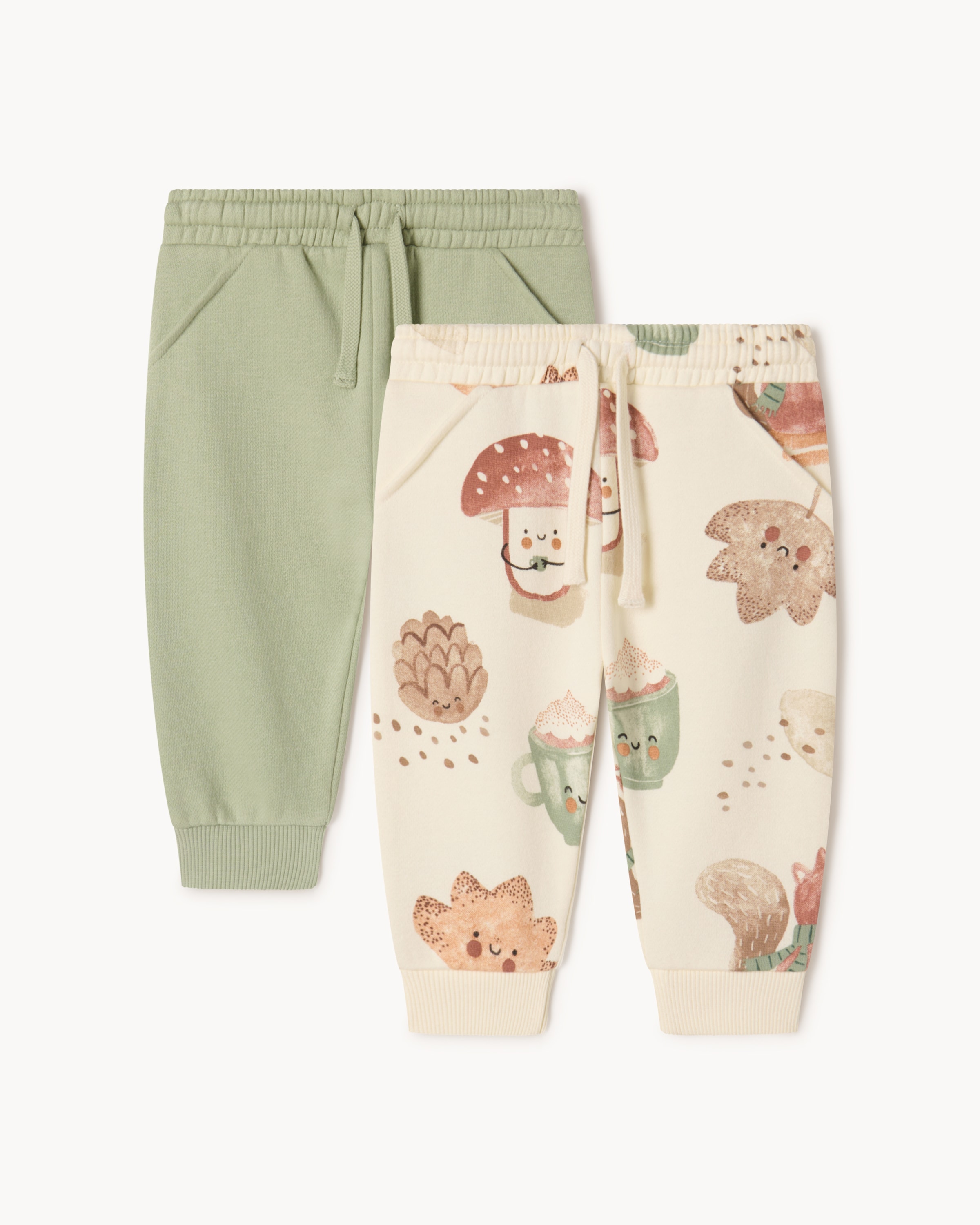 F&F Baby 2-Pack Cotton Rich Woodland Print Joggers in Neutral