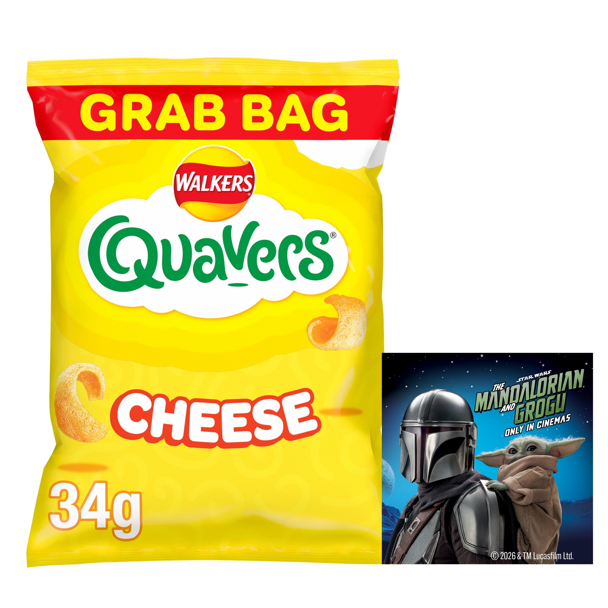 Walkers Quavers Cheese Grab Bag Crisps 34g