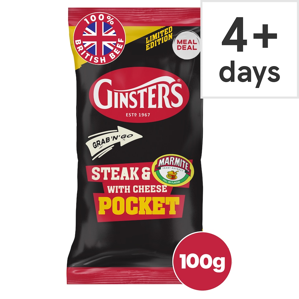 GINSTERS STEAK & MARMITE WITH CHEESE POCKET 100G