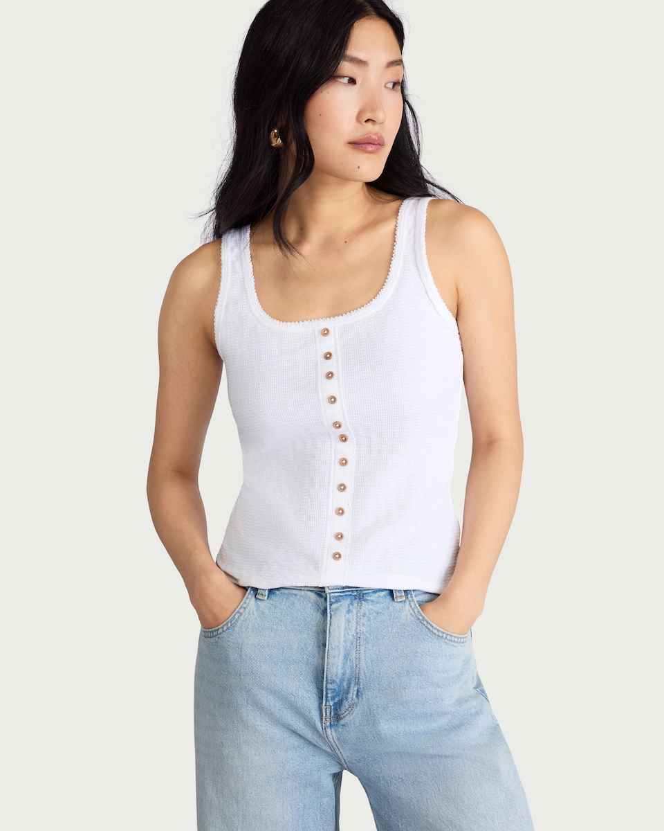 image 1 of F&F Cotton Rich Textured Button Up Vest in White