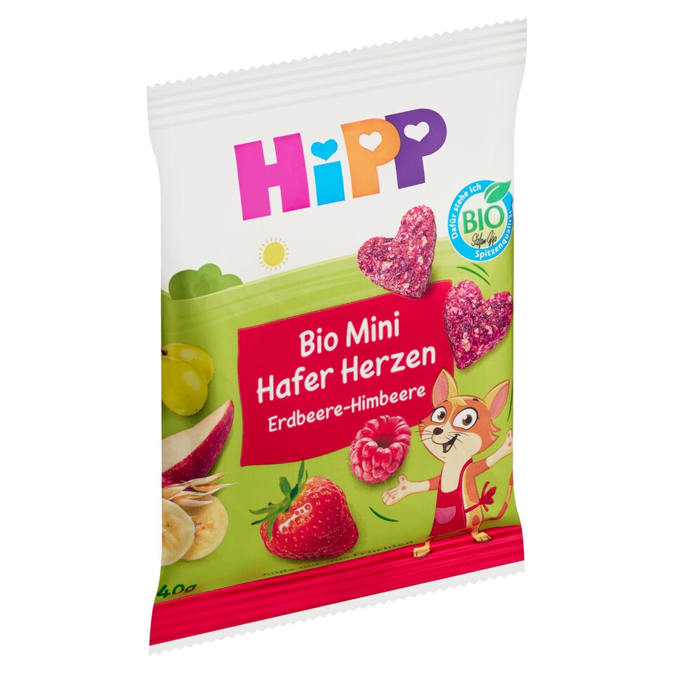 HiPP Bio ovocno-obilná srdíčka jahoda-malina 40g