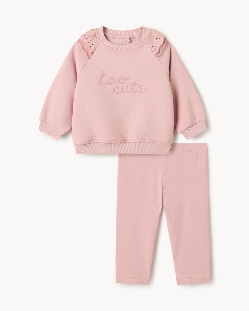 image 1 of F&F Baby Cotton Rich Sweatshirt and Leggings Set in Pink