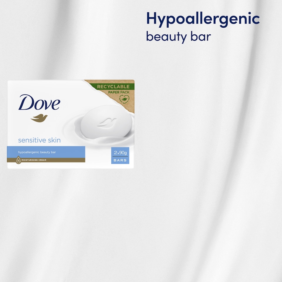image 1 of Dove Sensitive Beauty Bar Soap with 1/4 Moisturising Cream 2 x 90g