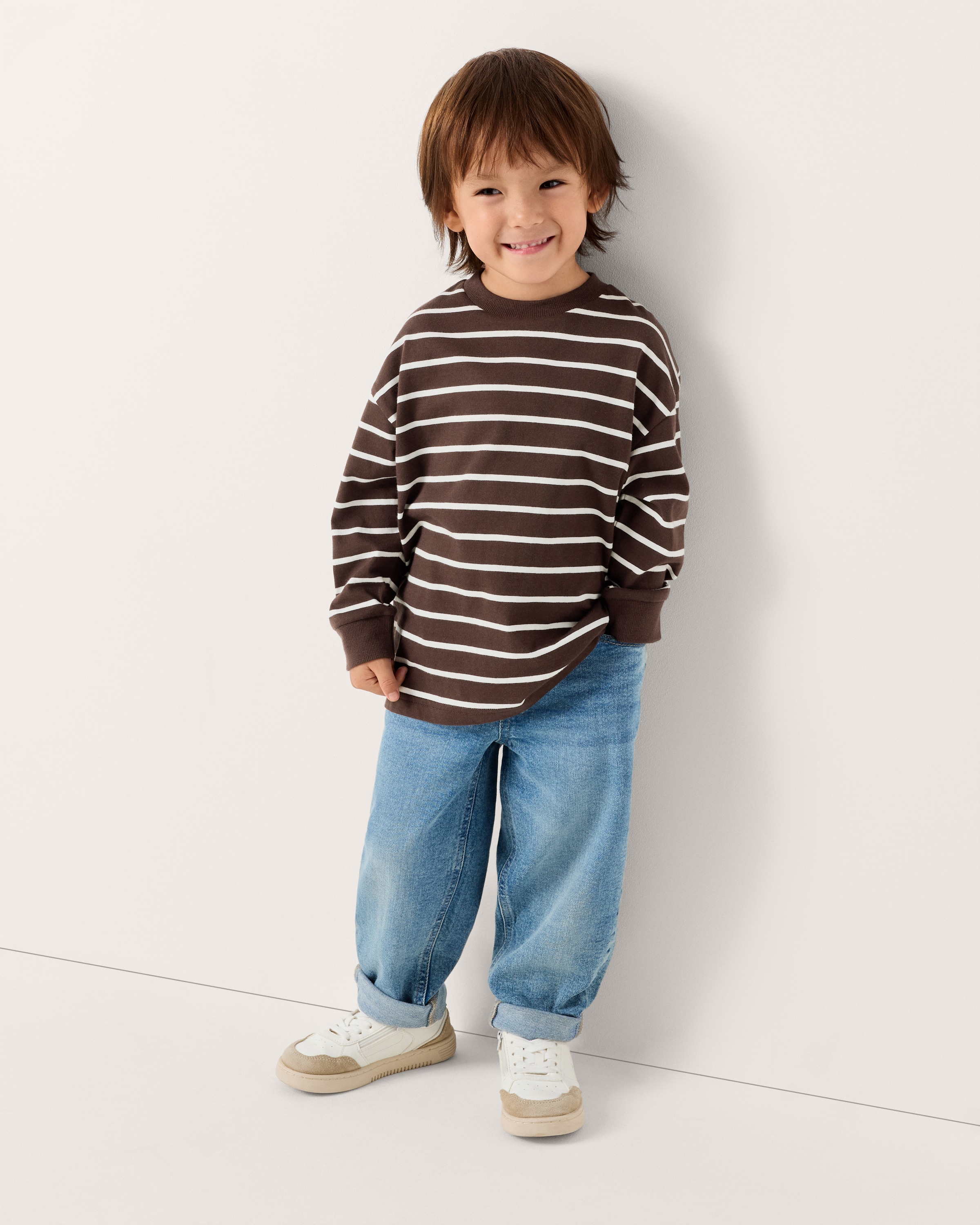 F&F Boys 3-Pack Pure Cotton Long-Sleeved T-Shirts in Blue, 5-6 Years