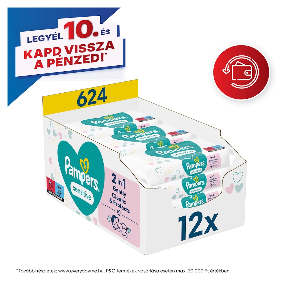 Pampers Sensitive Nedves Törlőkendő, 12 csomag = 624 db Törlőkendő  1. kép
