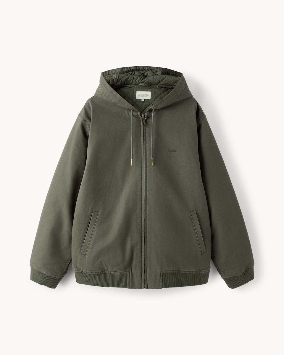 RDA Pure Cotton Zip Up Hooded Canvas Jacket in Khaki