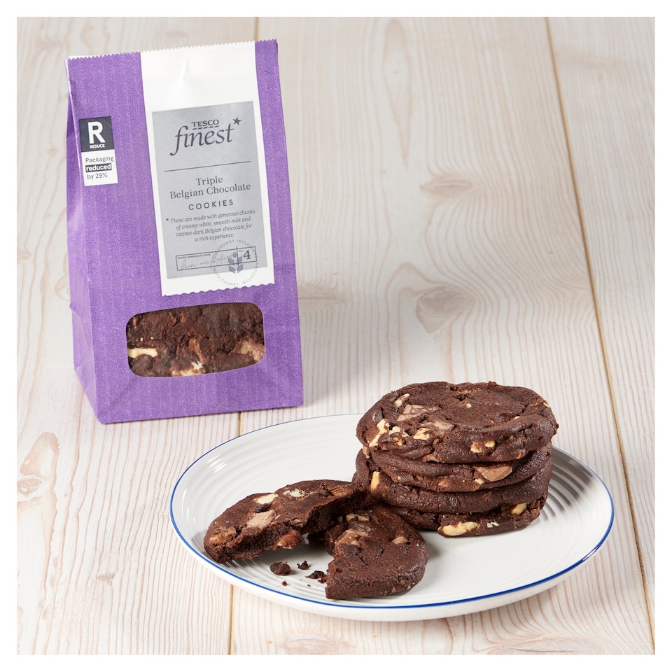 image 1 of Tesco Finest Triple Belgian Chocolate Cookies 4 Pack