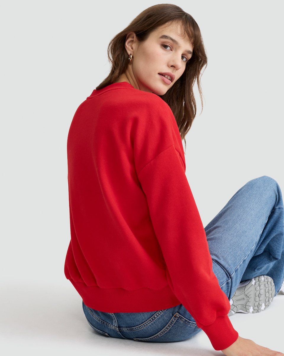 image 1 of F&F Cotton Rich Christmas Crew Slogan Sweatshirt in Red