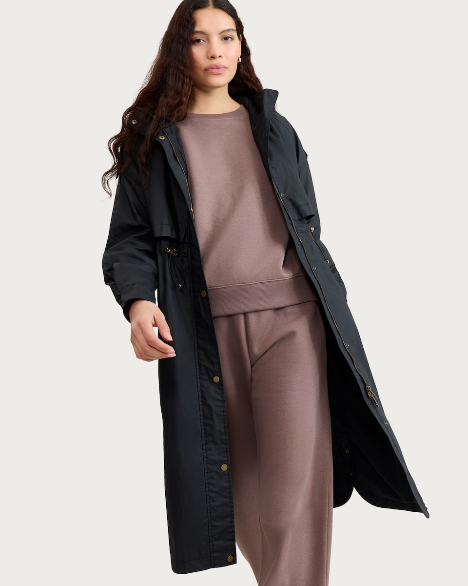 image 1 of F&F Longline Hooded Parka in Black