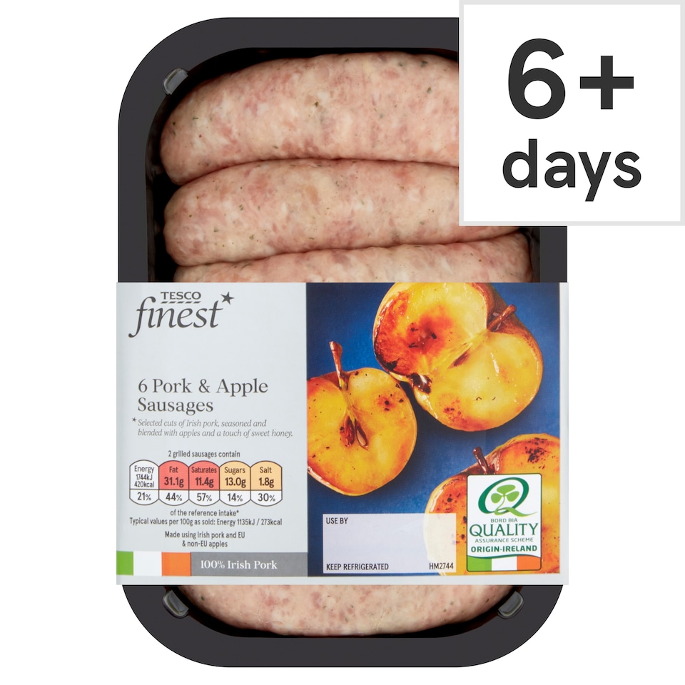 Tesco Finest* 6 Irish Pork And Apple Sausages 454G