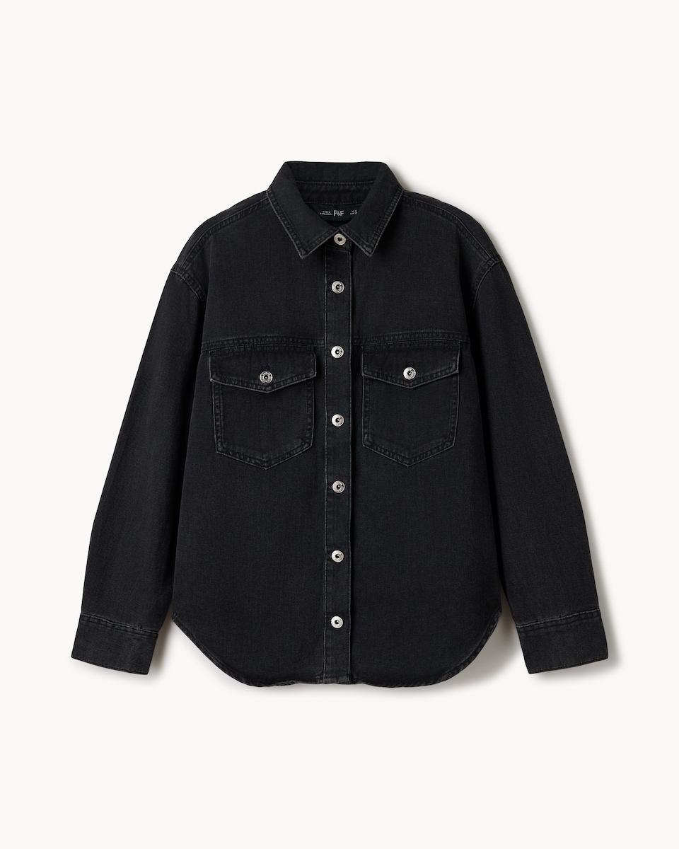 image 1 of F&F Pure Cotton Denim Shirt in Black