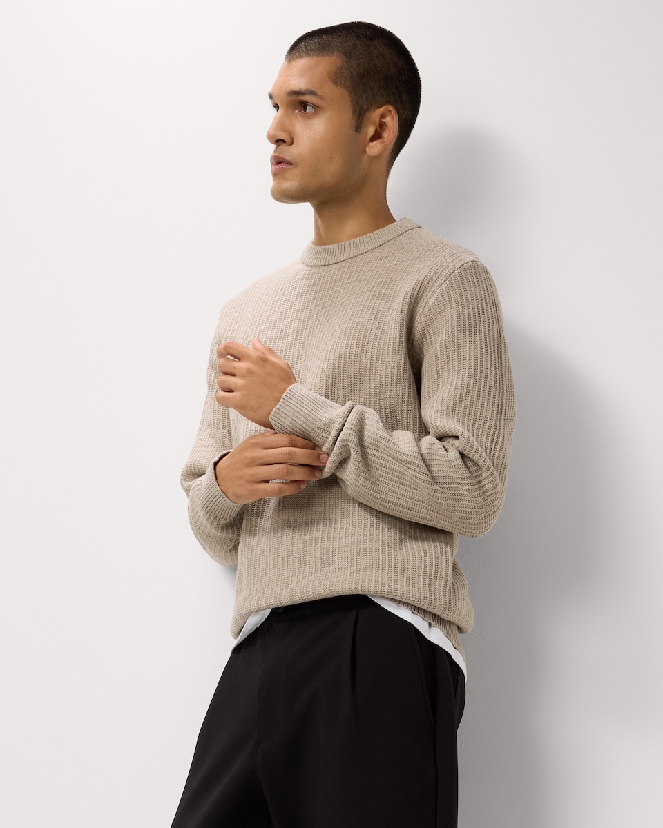 image 1 of F&F Ladder Stitch Crew Neck Jumper in Neutral