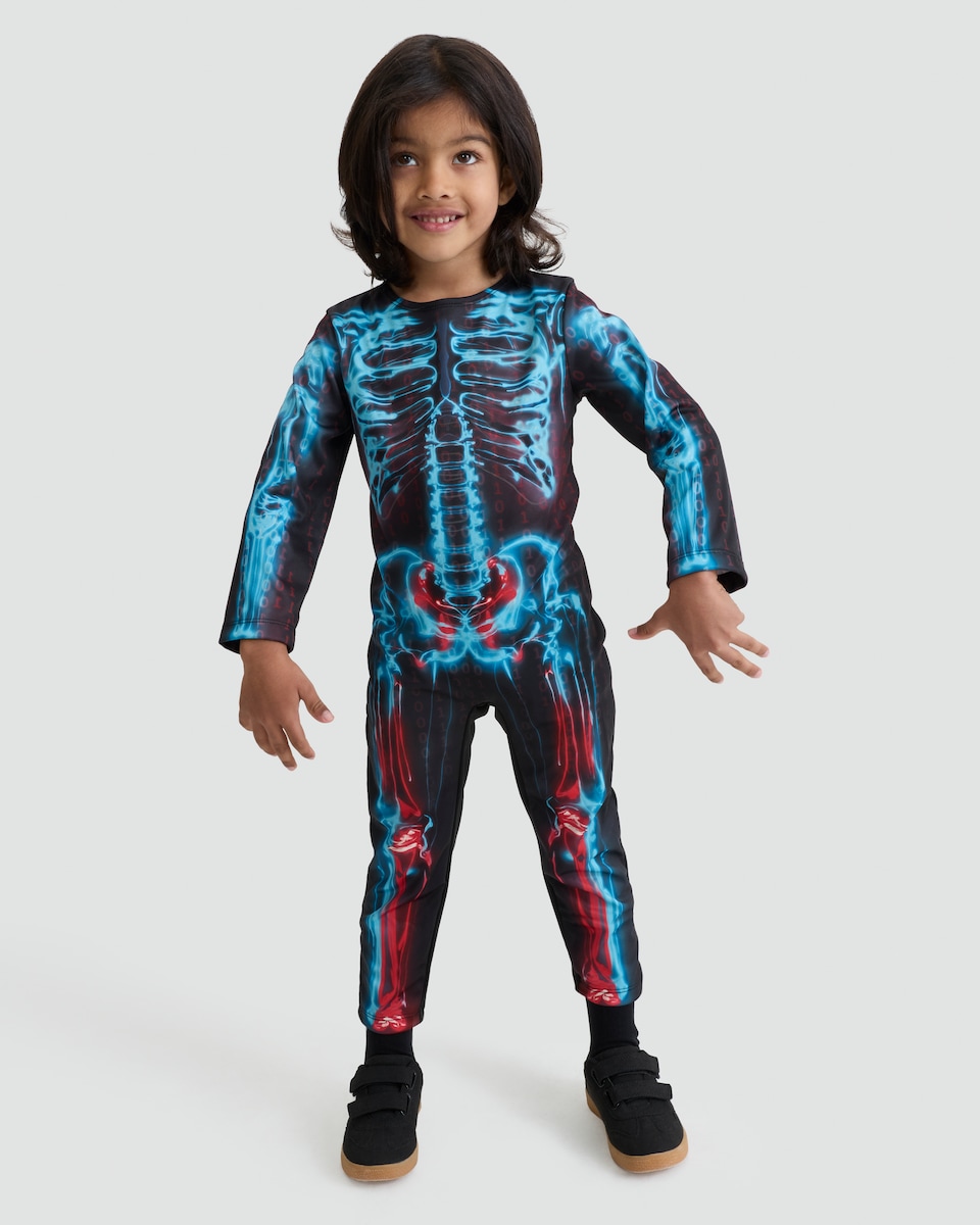 image 1 of F&F Boys 2-Piece X-Ray Skeleton Fancy Dress Costume in Black