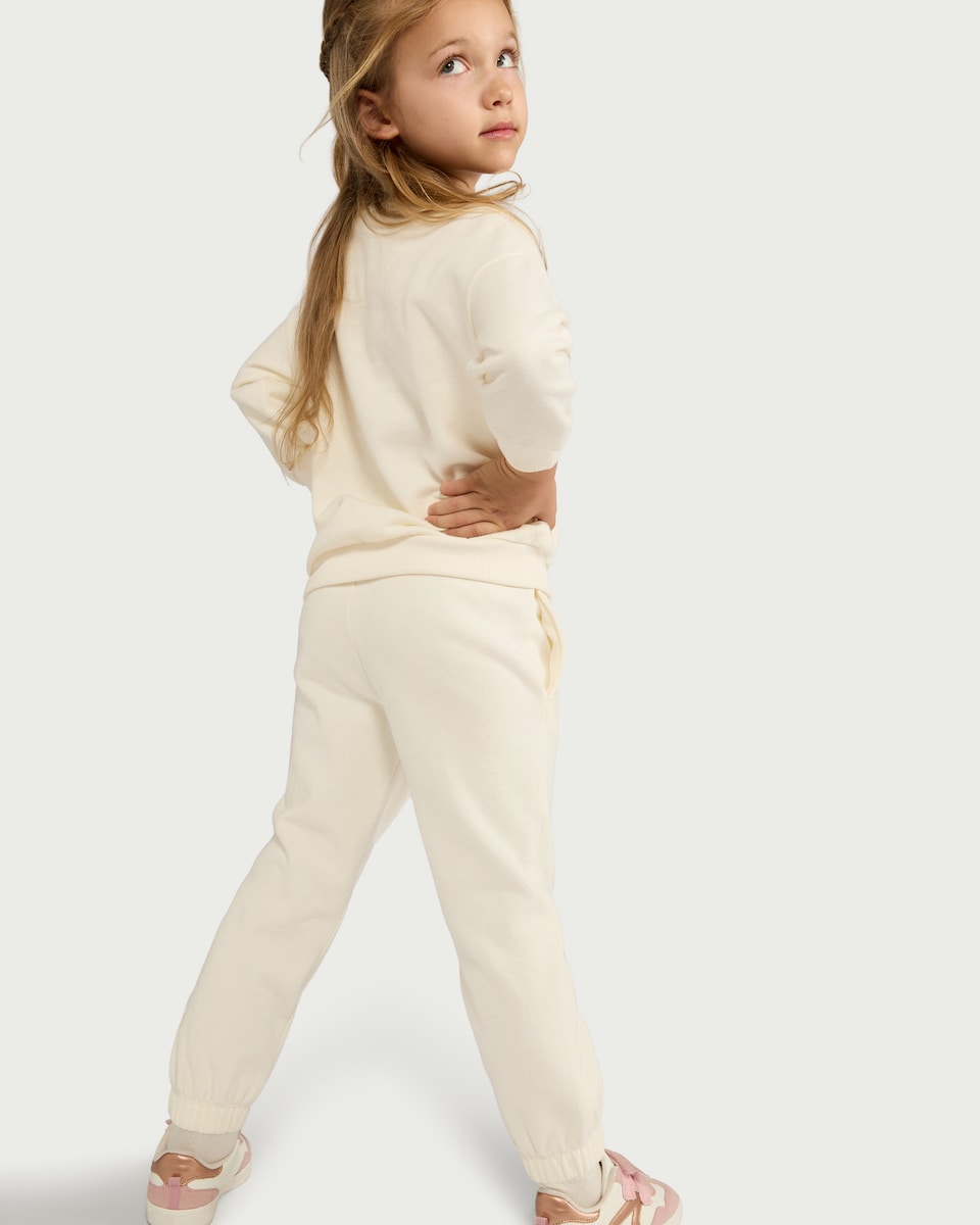 image 1 of F&F Girls Cotton Rich Unicorn Cuffed Joggers in Cream