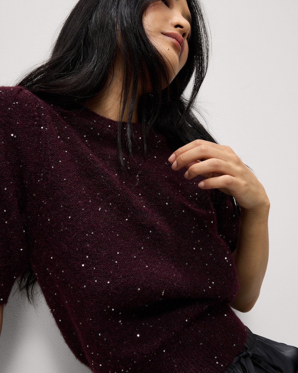image 1 of F&F Sequin Sparkle Jumper in Burgundy