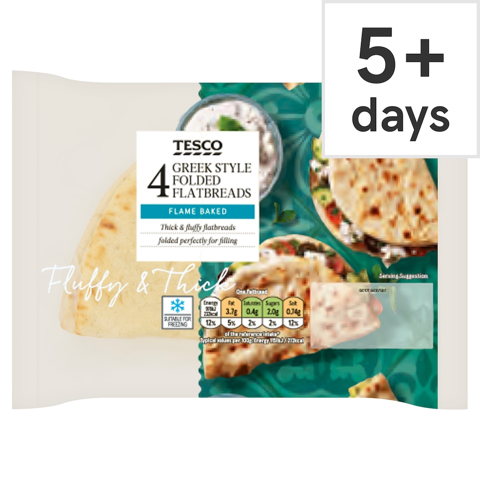 Tesco Greek Style Folded Flatbreads 4 Pack 340g