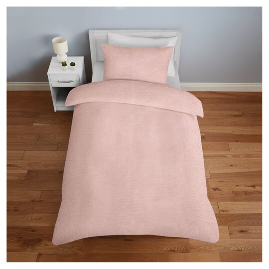 Tesco Teddy Fleece Pink Duvet Set Single Tesco Groceries