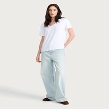 F&F V Neck Short Sleeved T-Shirt in White