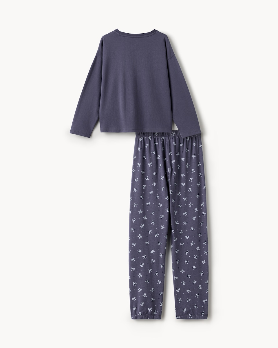 image 1 of F&F Girls Pure Cotton Paris Printed Pyjama Set in Blue
