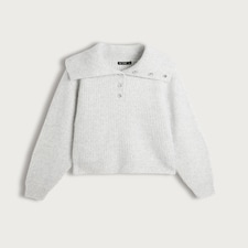 F&F Ribbed Knit Button Collar Jumper with Wool in Grey