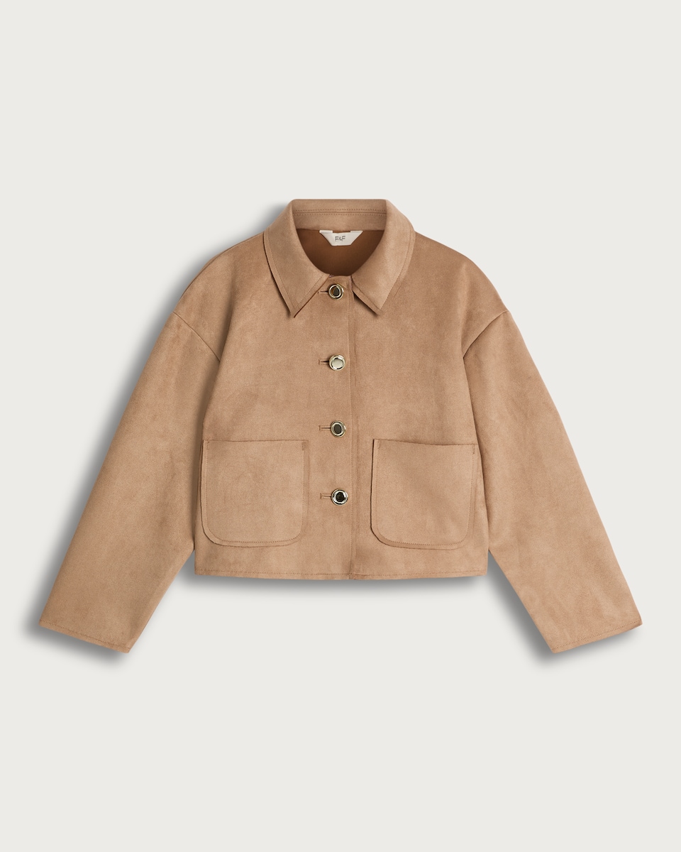F&F Girls Faux Suede Button Up Jacket in Brown