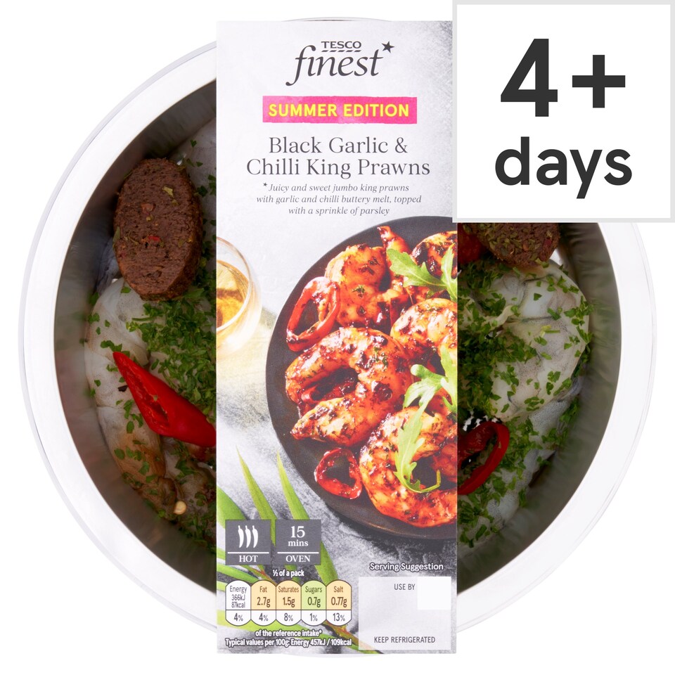 Tesco Finest Black Garlic & Chilli King Prawns 175G Tesco Groceries
