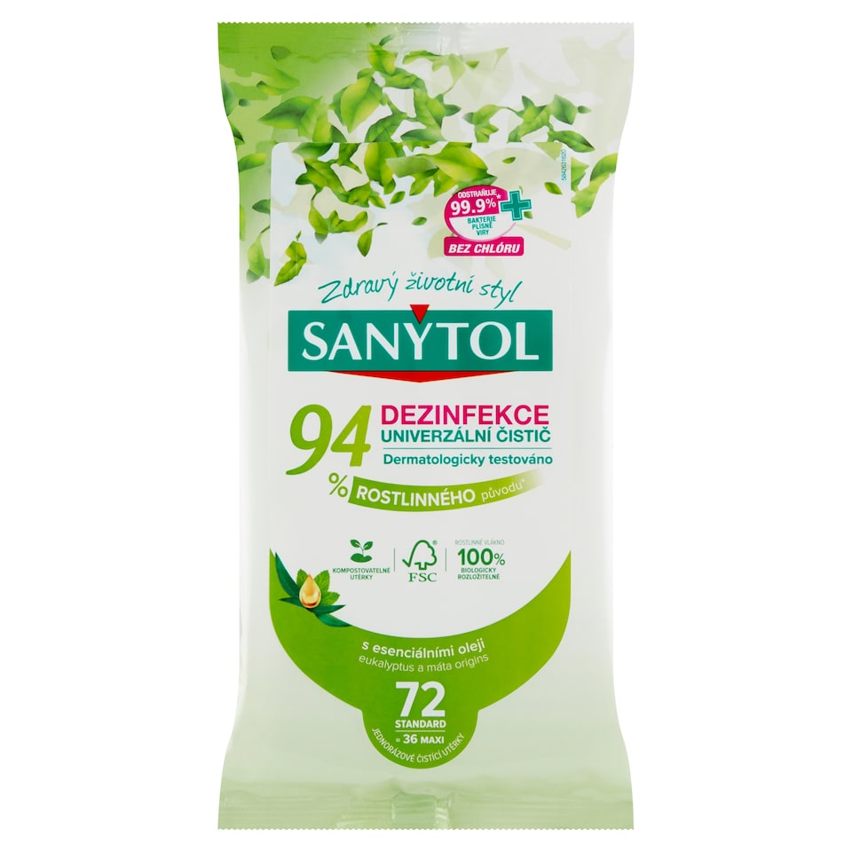 image 1 of Sanytol Disinfection Universal Cleaner Disposable Cleaning Cloths Eucalyptus and Mint Origins 36 pcs