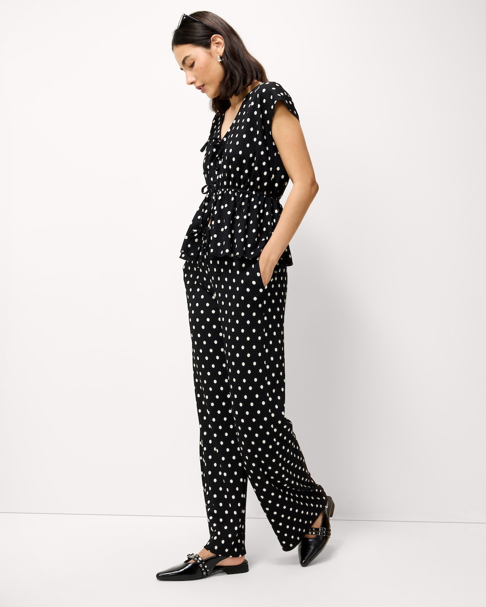 image 1 of F&F Textured Polka Dot Wide Leg Trousers in Multi Black