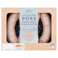 Tesco Finest 4 NI Pork, Vintage Cheddar, Leek & Black Pepper Sausages 440g