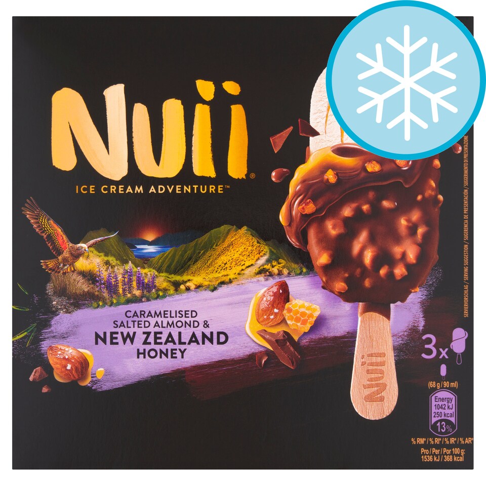 Nuii Caramelised Salted Almond & New Zealand Honey Ice Cream Sticks 3x90ml