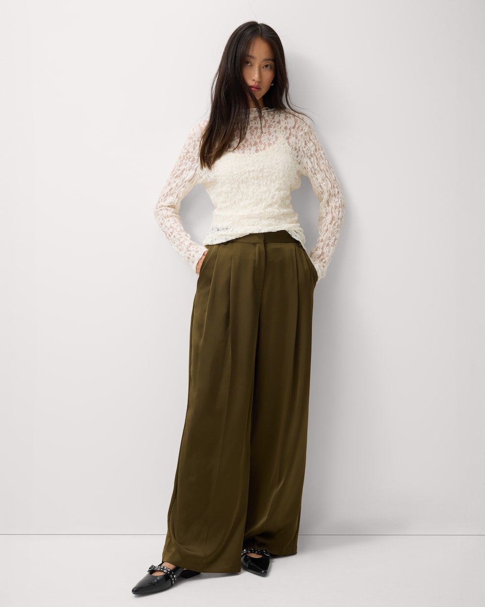 image 1 of F&F Lace High Neck Long Sleeved Top in Cream