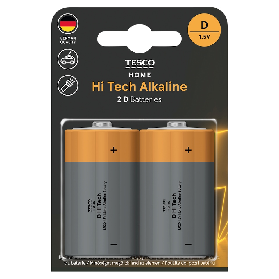Tesco Home Hi Tech alkalické batérie D 2 ks