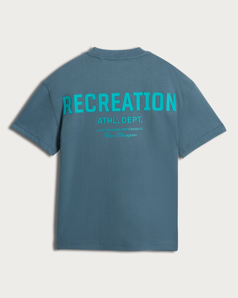 image 1 of F&F Active Pure Cotton Recreation Athl. Dept. Slogan T-Shirt in Blue
