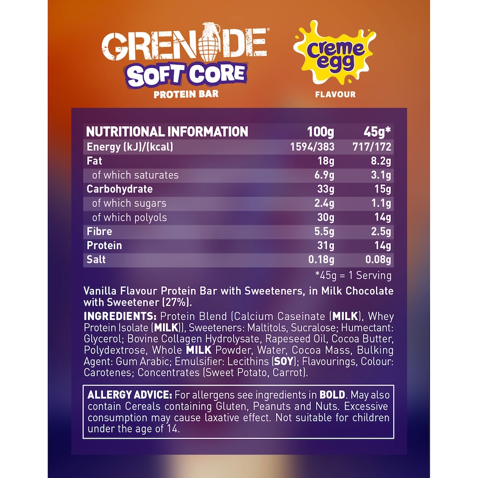 image 1 of Grenade Soft Core Creme Egg protein bar 45g