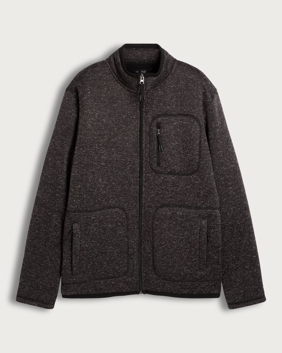 F&F Fleece Snit Textured Zip Pocket Jacket in Grey