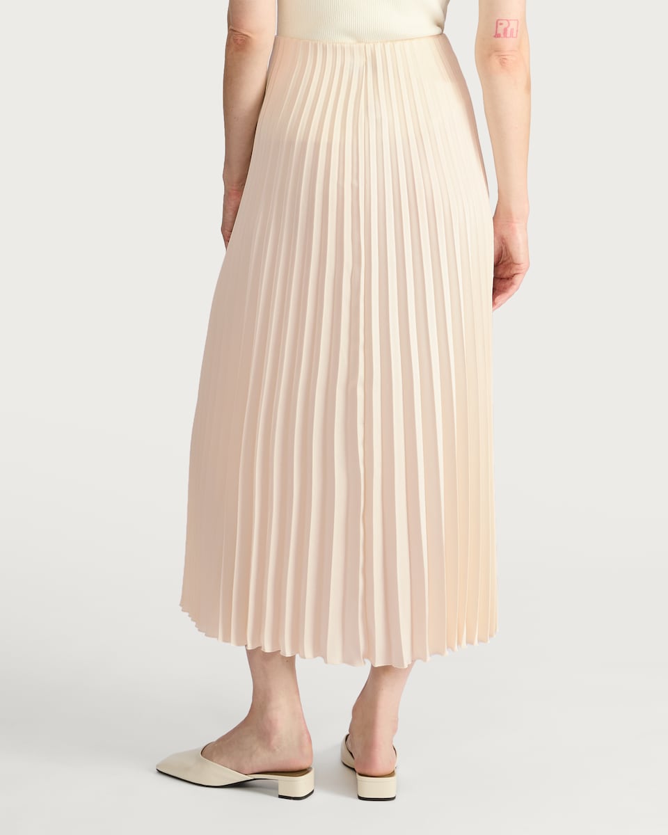 image 1 of F&F Satin Look Pleated Midi Skirt in Cream